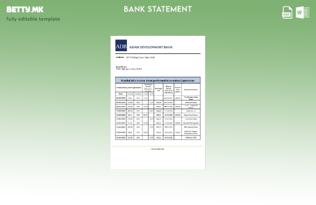 Модерен стил Шаблон за збор за извод од банка во Палау АДБ